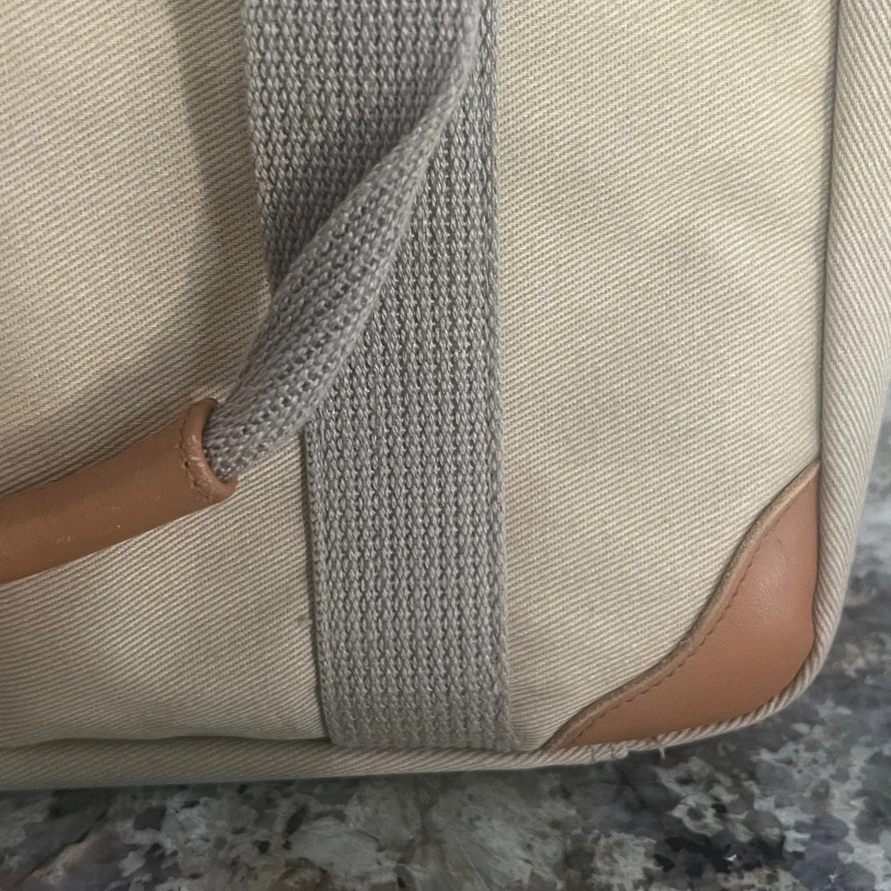 Vintage Hilton Honors Carry On Heavy Canvas Bag Small Overnight 14”x12.5” Tan